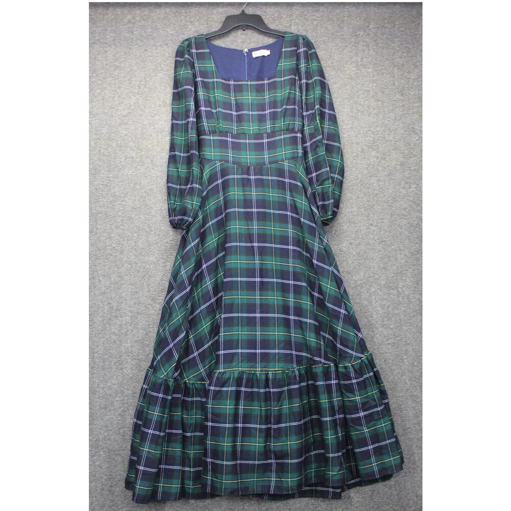 Ivy City Co Plaid Maxi Dress - Green and Blue
